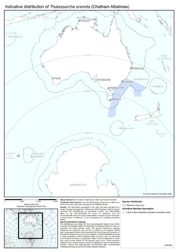 Map of modelled Australian distribution of Chatham Albatross (Thalassarche eremita).
