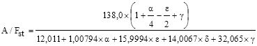 Complex formula for calculating A over F subscript st from the alpha, epsilon, delta and gamma values