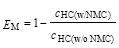 Start formula E subscript M equals 1 minus start fraction c subscript HC(w/NMC) over c subscript HC(w/o NMC) end fraction end formula