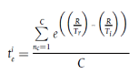 Complex formula. The first of two, to determine the effective aging time corresponding to the thermal sequences referred to in paragraph 2.4.2.3.