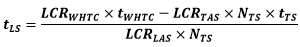 start formula t subscript LS equals start fraction LCR subscript WHTC times t subscript WHTC minus LCR subscript TAS times N subscript TS times t subscript TS over LCR subscript LAS times N subscript TS end fraction end formula