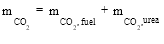 start formula m subscript CO2 equals m subscript CO2,fuel plus m subscript CO2,urea end formula