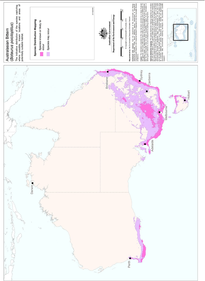 Indicative distribution map of the Australasian Bittern