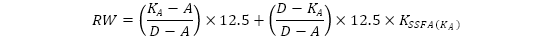 A formula to calculate the applicable risk weight when A is less than K subscript A and D is greater than K subscript A.