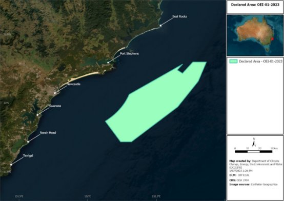 Map showing the declared area as defined by the coordinates in Schedule 1 - Declared Area OEI-01-2023
