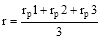 start formula r equals start fraction r subscript p 1 plus r subscript p 2 plus r subscript p 3 over 3 end fraction end formula
