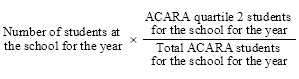 A formula to work out the number of students at a school for a year who are in quartile 2