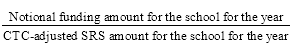 Start formula start fraction Notional funding amount for the school for the year over CTC-adjusted SRS amount for the school for the year end fraction end formula