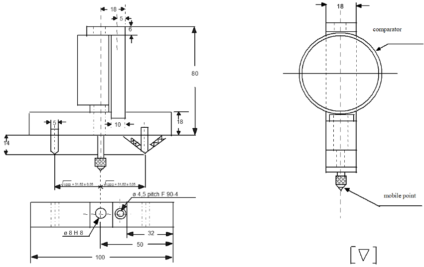 Figure 1 showing three different views of a spherometer, including key dimensions of the design.