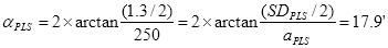 Formula to correlate the point light source test values of lamp separation distance and lamp distance to camera, to values for vehicle headlamp separation distance and headlamp distance to camera being emulated.