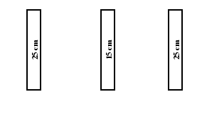 Image of main road lane markings including width dimensions for Italy, including a left edge lane marking, a centre line and a right edge lane marking.