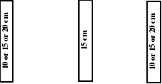 Image of dual carriageway lane markings including width dimensions for the United Kingdom, including a left edge lane marking, a centre line and a right edge lane marking. 