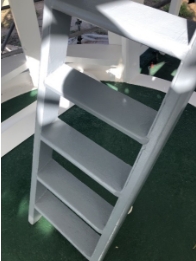 Photograph showing timber ladder fitted to circular floor. 