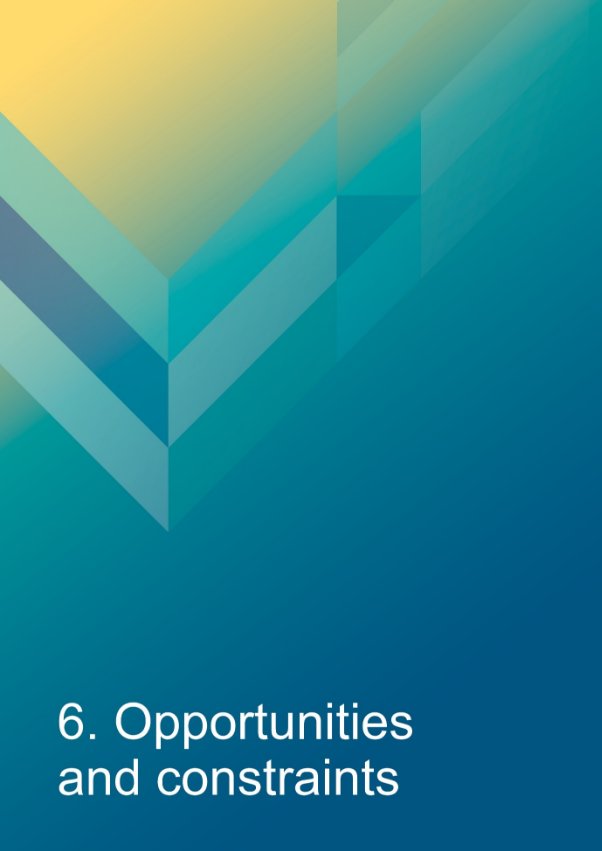Decorative cover page which reads "6. Opportunities and constraints."