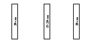 Image of second lane marking pattern for Canada, including width dimensions for a left edge lane marking, a centre line and a right edge lane marking. 