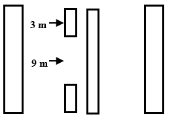 Pattern image of left edge, centreline and right edge lane markings for two-lane, two-way road, with lane changing allowed from one direction only.