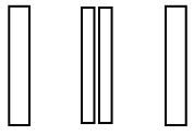 Pattern image of left edge, centreline and right edge lane markings for two-lane, two-way road, with lane changing not allowed.