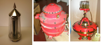 Photograph split into three section. First photograph shows sunvalve, second shows a red mixer, and third shows a red flasher.