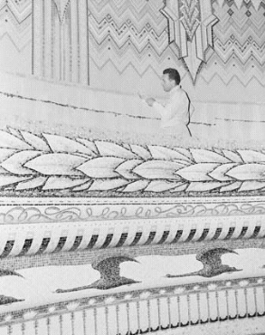 Aldo Rossi standing in the top of the dome in the hall of memory. 