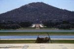 Photograph from across Lake Burley Griffin looking towards the Memorial with Mount Ainslie in the background.