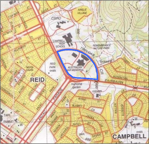Map showing location of the Australian War Memorial Campbell Precinct study area
