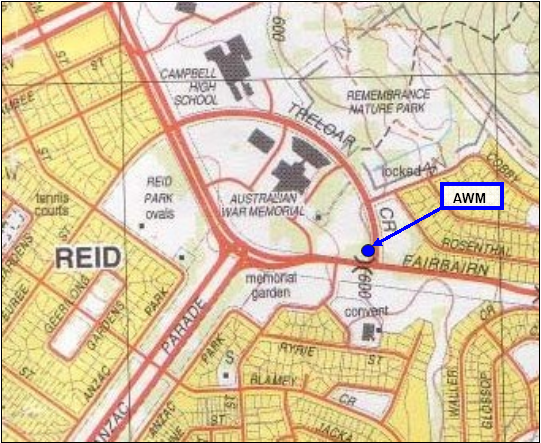 Map showing  Location of Aboriginal site within the Australian War Memorial, Campbell precinct 
