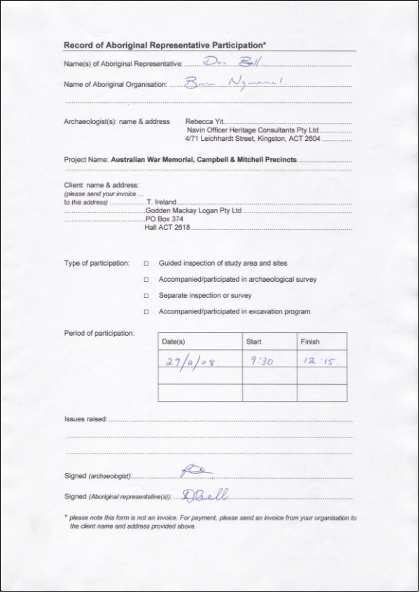 Record of Aboriginal Representative Participation