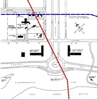 Plan of Anzac Parade showing 19th Century Road and c.1920 Railway Line