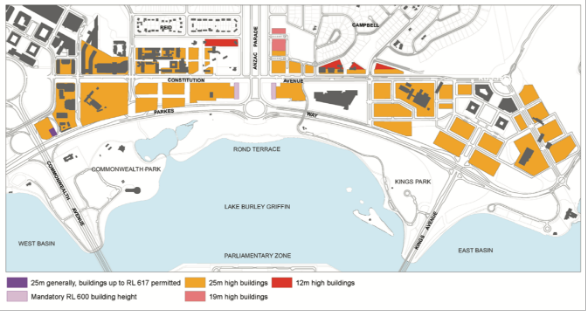 Map showing Constitution Avenue and Anzac Parade Indicative Building Height and Form