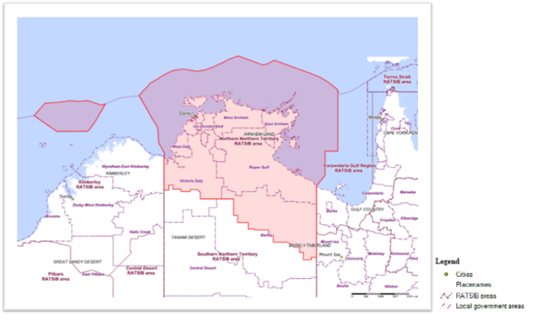 Map and Legend showing description of Northern Northern Territory area