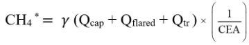 A formula to calculate the estimated quantity of methane in landfill gas generated by a landfill during a year