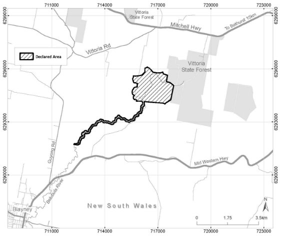 The map at Schedule 1 indicates the declared area, that is a significant Aboriginal area, that is declared for protection and preservation. The area is at Kings Plain in New South Wales.