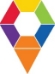 A colourful six sided figure (hexagon) pointing to a position on a map