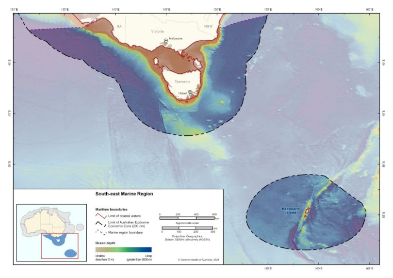 Figure 2.1 is a map of the South-east marine region