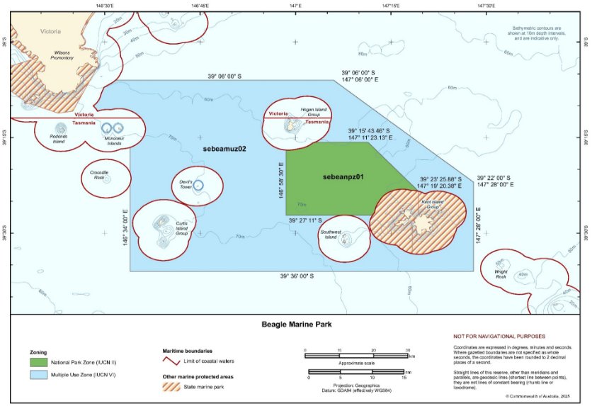 Figure S1.2 is a map showing the park boundary and IUCN zoning category assigned to Beagle Marine Park