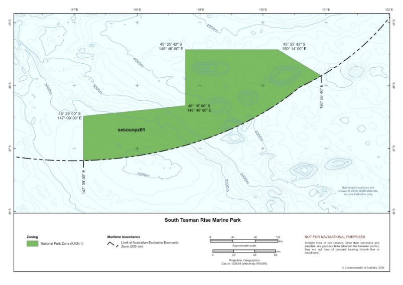 Figure S1.6 is a map showing the park  boundary and IUCN zoning category assigned to South Tasman Rise Marine Park