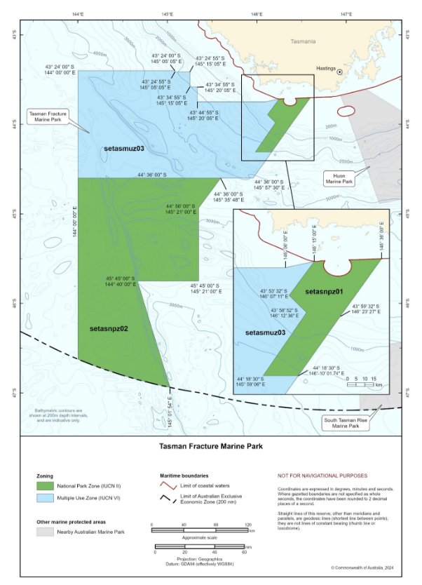 Figure S1.7 is a map showing the park and boundary and IUCN zoning categories assigned to Tasman Fracture Marine Park