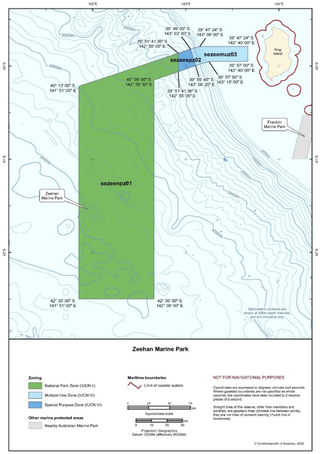 Figure S1.8 is a map showing the park and boundary and IUCN zoning categories assigned to Zeehan Marine Park