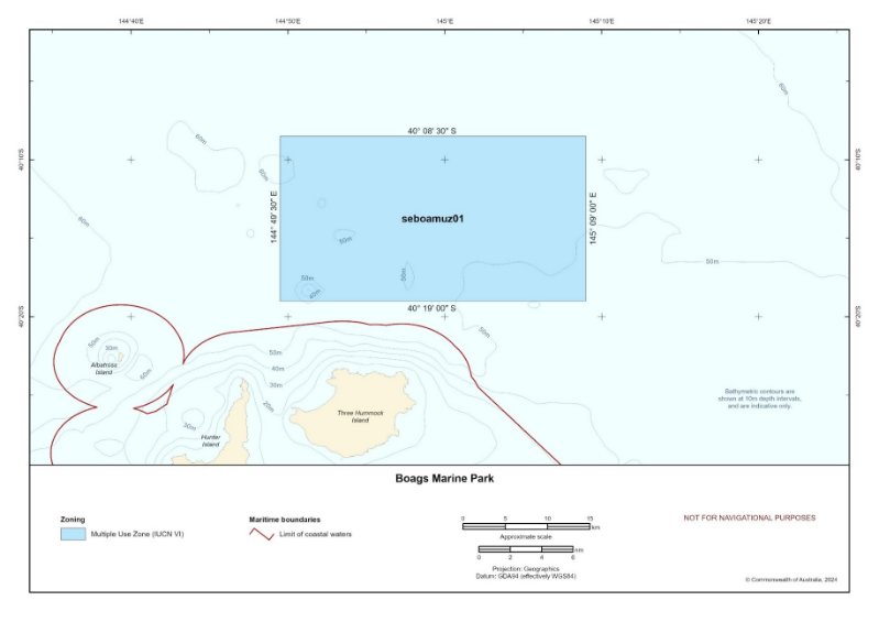 Figure S1.10 is a map showing the park boundary and IUCN zoning category assigned to Boags Marine Park