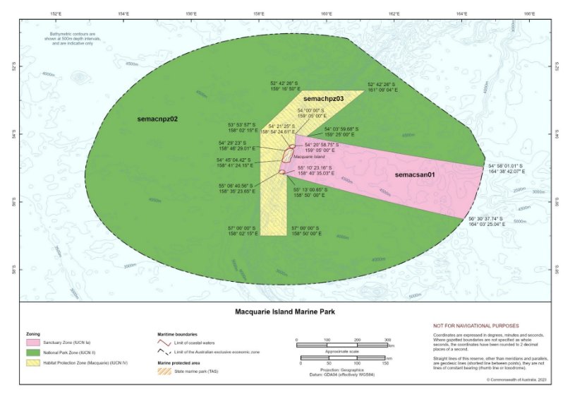 Figure S1.14 is a map showing the park boundary and IUCN zoning categories assigned to Macquarie Island Marine Park