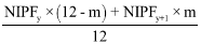 Start formula start fraction NIPF subscript y times open bracket 12 minus m close bracket plus NIPF start subscript y plus 1 end subscript times m over 12 end fraction end formula