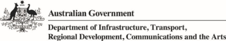 Commonwealth Coat of Arms of Australia with the text 'Australian Government' and 'Department of Infrastructure, Transport. Regional Development, Communications and the Arts'