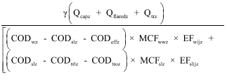 A formula to estimate the quantity of methane in sludge biogas generated by the sub-facility during the reporting year.