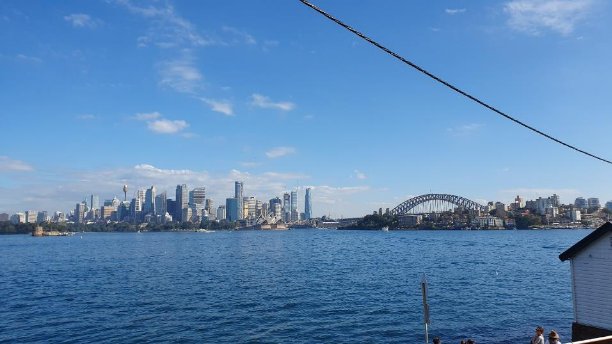 A picture from Cremorne Point overlooking Sydney's CBD dense with skyscrapers, buildings, homes and the Harbour Bridge across a body of water and blue skies.