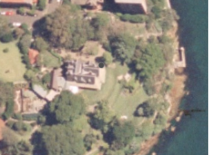 A faded aerial shot image of Kirribilli House and its grounds. 