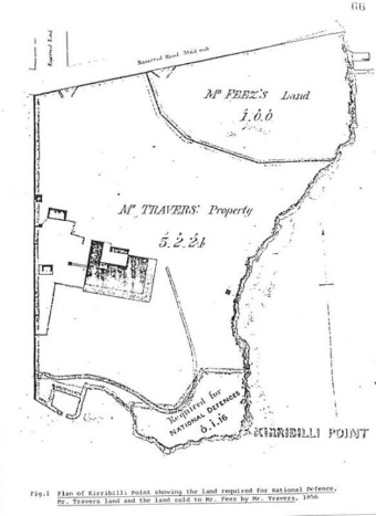 A picture of a sketched map of the Kirribilli and Admiralty House grounds, outlining their estate area in Kirribilli Point