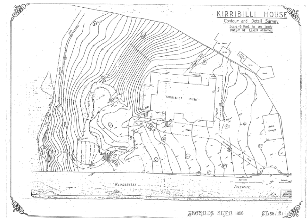 A picture of a detailed drawing of a map and plan for Kirribilli House and grounds 