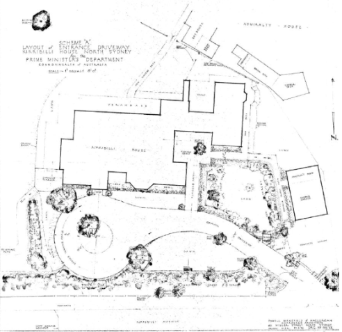A picture of a detailed sketch of the Kirribilli House and its grounds and boat harbour