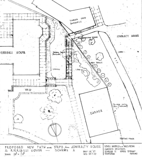 A picture of a map sketch of the Kirribilli House and its grounds next to Admiralty House