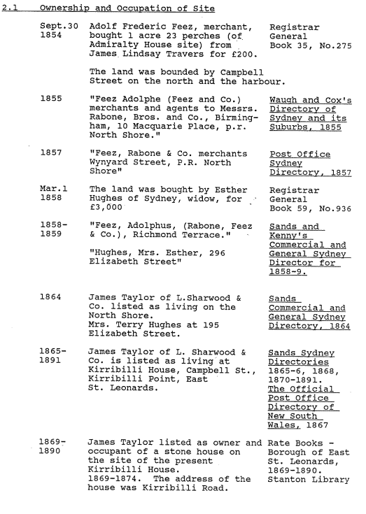 A picture of a document with remarks regarding Kirribilli House's historical summaries